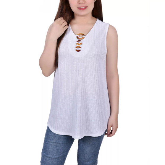 Petite Size Sleeveless Ribbed Top with Triple Rings