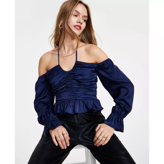 Women's Dotted Off-The-Shoulder Halterneck Top