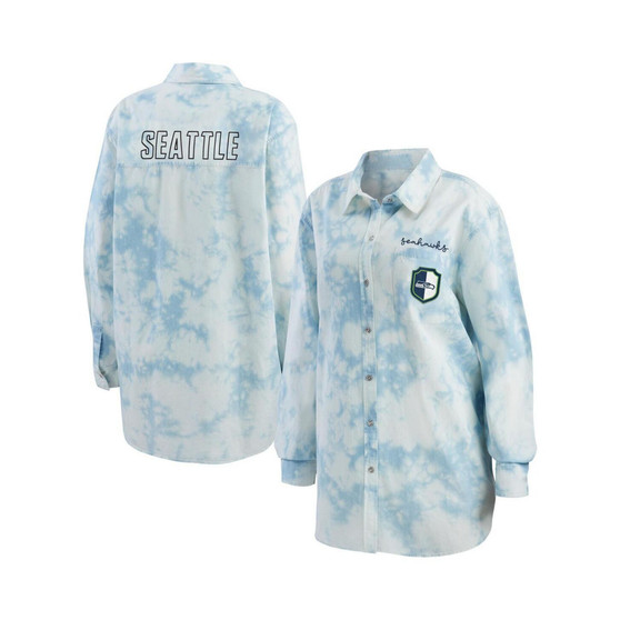 Women's Denim Seattle Seahawks Chambray Acid-Washed Long Sleeve Button-Up Shirt