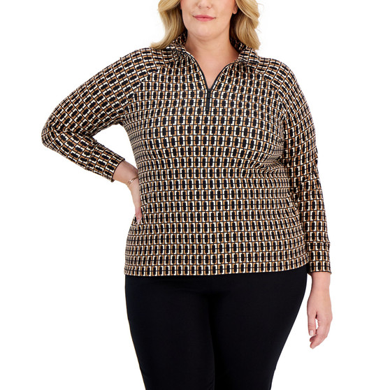 Plus Size Mock-Neck Half-Zip Top