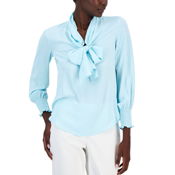Women's Chiffon Smocked-Cuff Bow Blouse