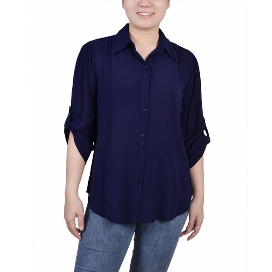 Petite 3/4 Sleeve Crepon Blouse