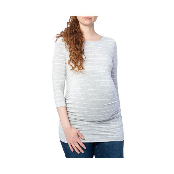 3/4 Sleeve Grey and White Stripe Maternity Top