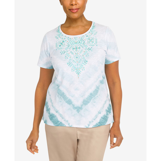 Petite Coconut Grove Tie Dye Geo Short Sleeve Top