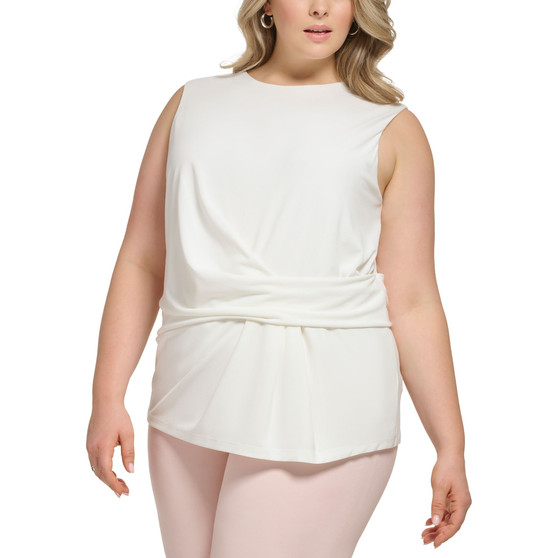 Plus Size Scoop-Neck Draped-Front Sleeveless Blouse