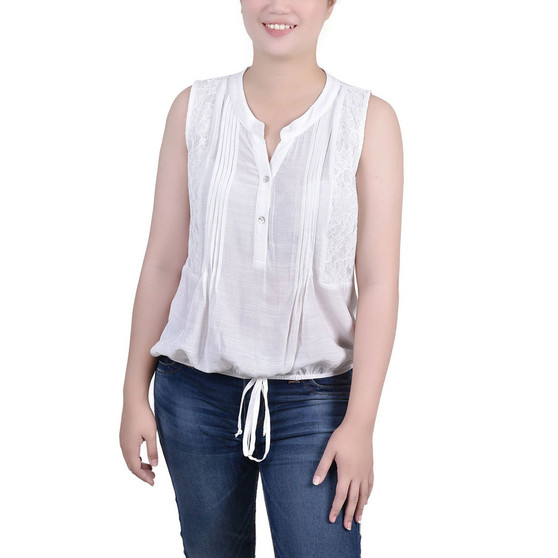 Petite Size Sleeveless Pintucked Blouse