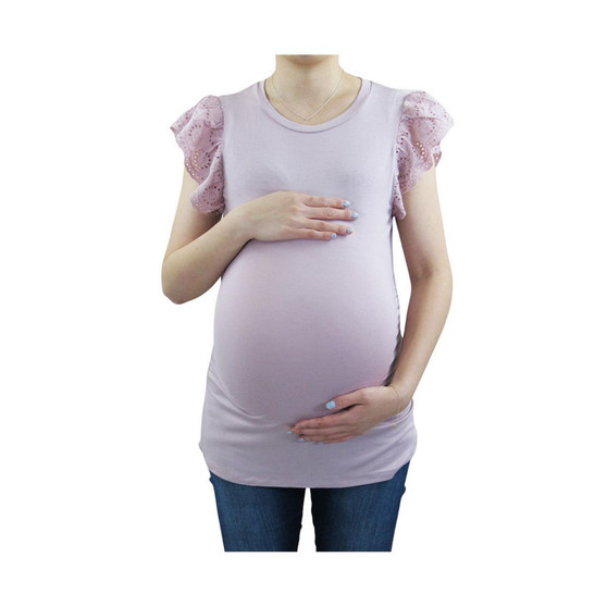 Eyelet Flutter Sleeve Side Cinched Maternity Top