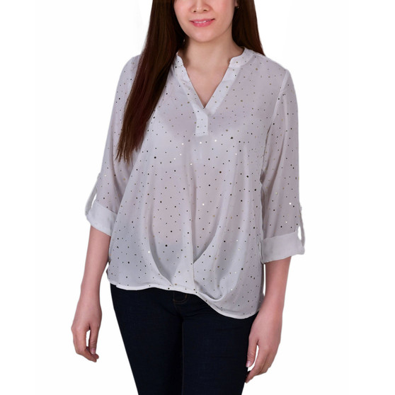 Petite 3/4 Sleeve Metallic Dot Blouse Top