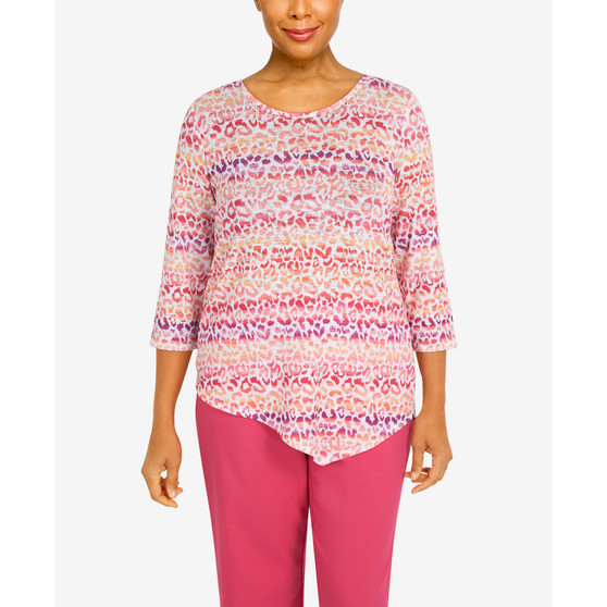 Petite Animal Biadere Asymmetric Three Quarter Length Sleeve Top