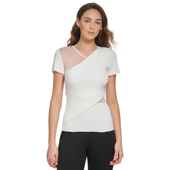 Women's Short-Sleeve Mixed Media Sweater