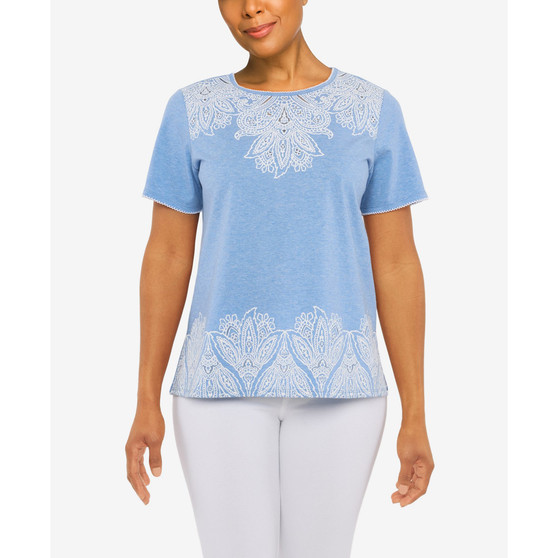 Petite Split Hem Medallion Burnout Top