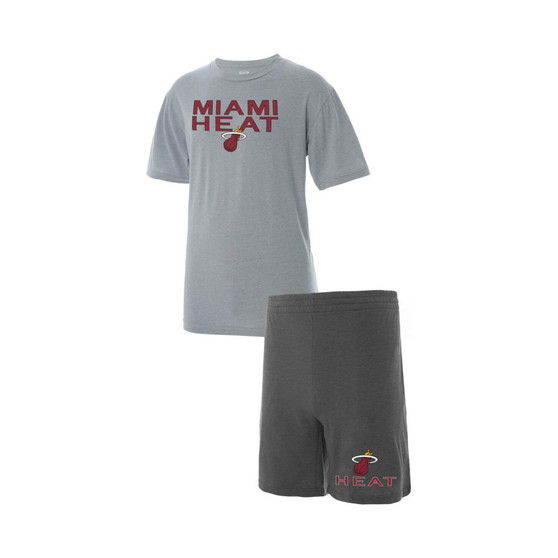 Men's Gray, Heathered Charcoal Big and Tall Miami Heat T-shirt and Shorts Sleep Set