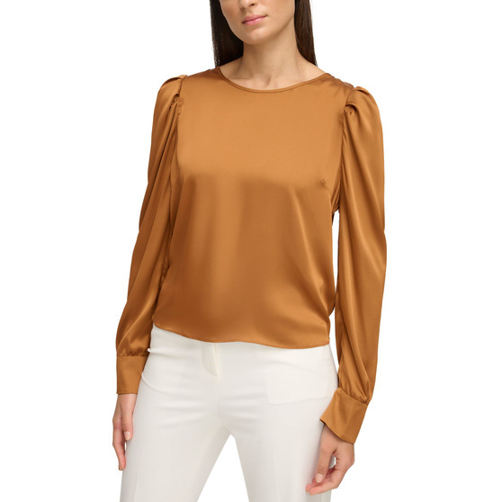 Women's Solid-Color Long Puff-Sleeve Top