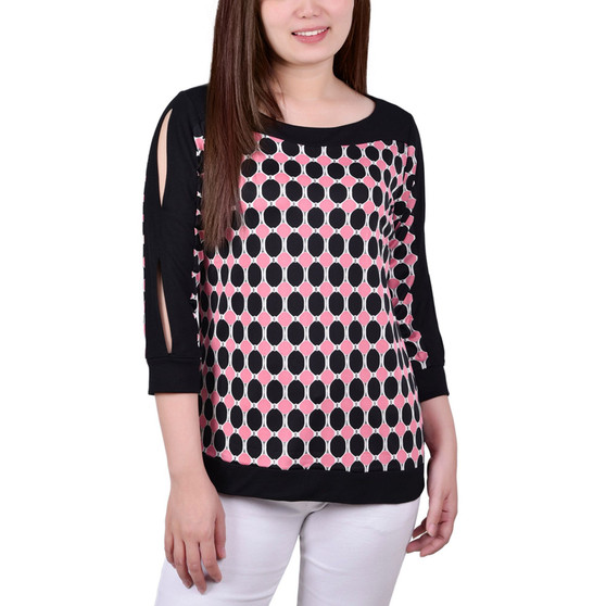 Petite Contrast Band Tunic with Sleeve Cut-outs