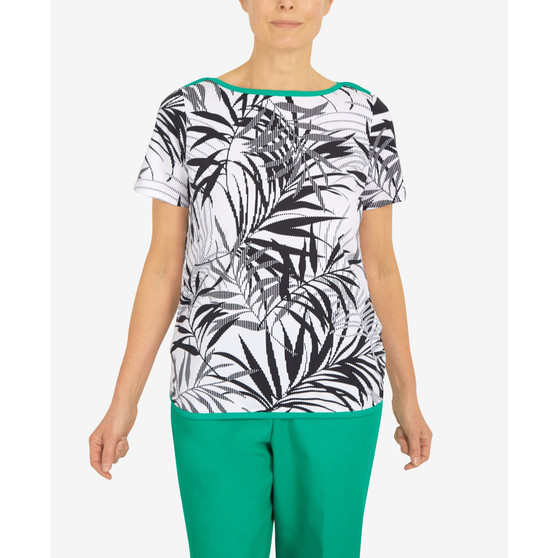 Petite Island Vibes Etched Emerald Trim Short Sleeve Top