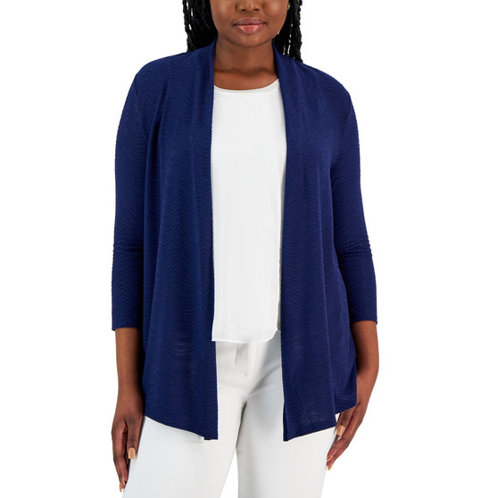 Textured Open Front 3/4-Sleeve Cardigan