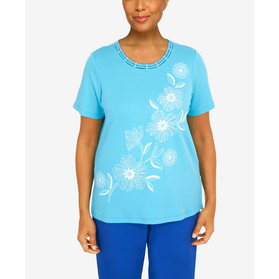 Petite Cool Vibrations Double Strap Crew Neck Floral Top