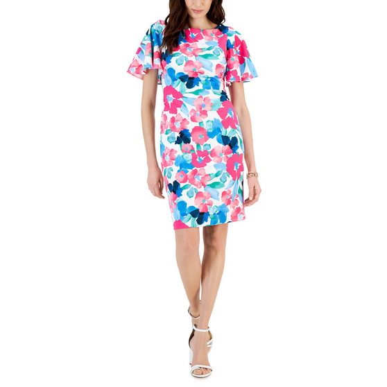 Women's Scuba Crepe Flutter-Sleeve Sheath Dress