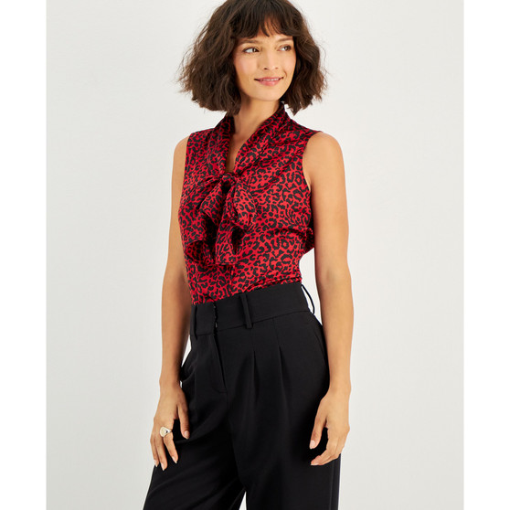 Women's Animal-Print Tie-Neck Blouse, Created for Macy's