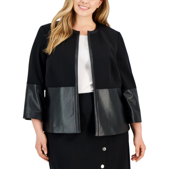 Plus Size Faux Leather Combo Jacket