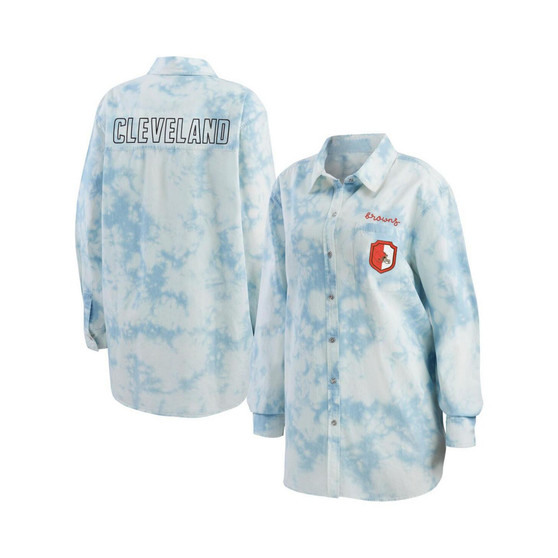 Women's Denim Cleveland Browns Chambray Acid-Washed Long Sleeve Button-Up Shirt