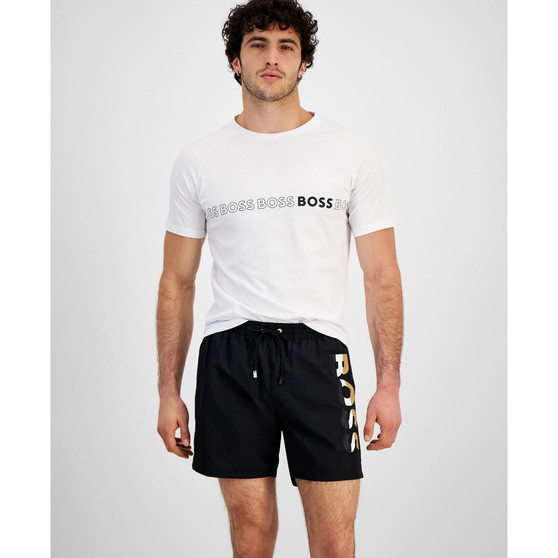 Men's 5" Bold Striped Vertical Logo Drawstring Swim Trunks