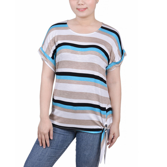 Petite Size Short Sleeve Tie Front Top