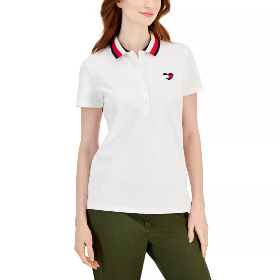 Women's Striped-Collar Heart-Logo Polo