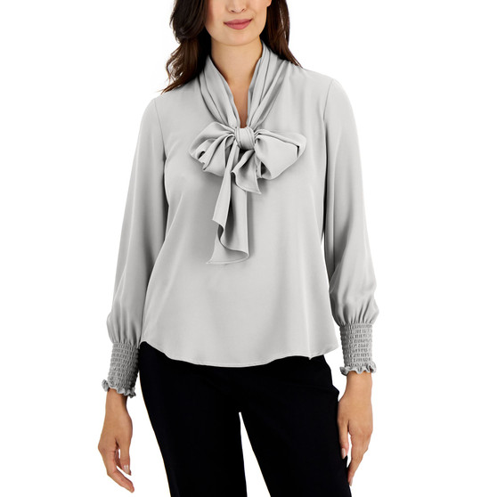 Women's Blouson-Sleeve Tie-Neck Top