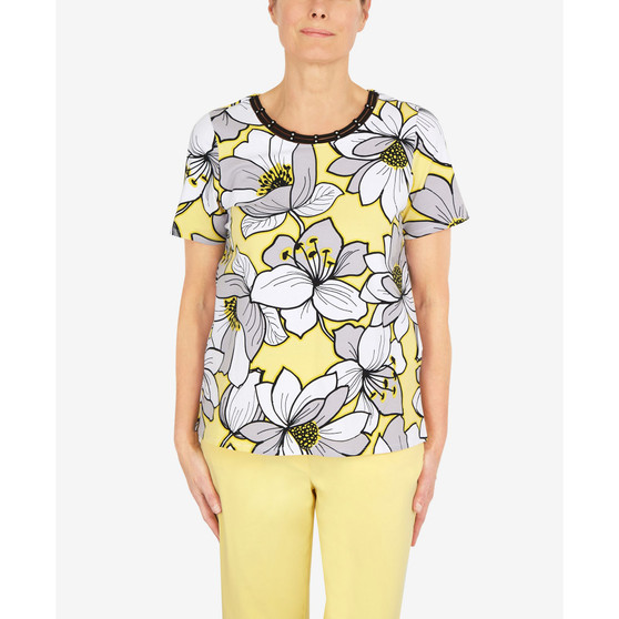 Petite Summer In The City Dramatic Flower Double Strap Short Sleeve T-shirt