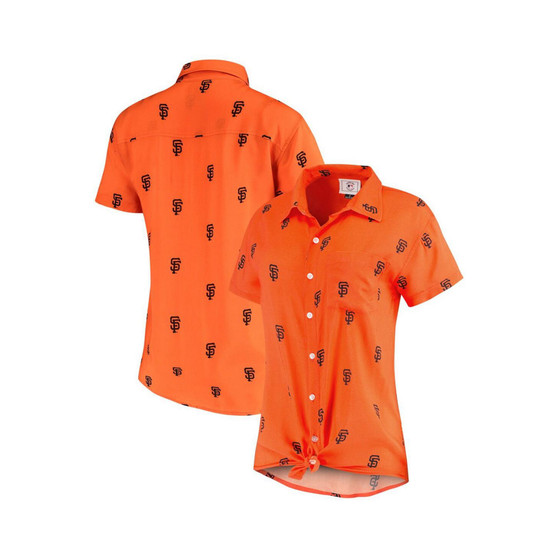 Women's Orange San Francisco Giants All Over Logos Button-Up Shirt