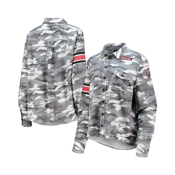 Women's Gray Alabama Crimson Tide Camo Flannel Button-Up Long Sleeve Shirt