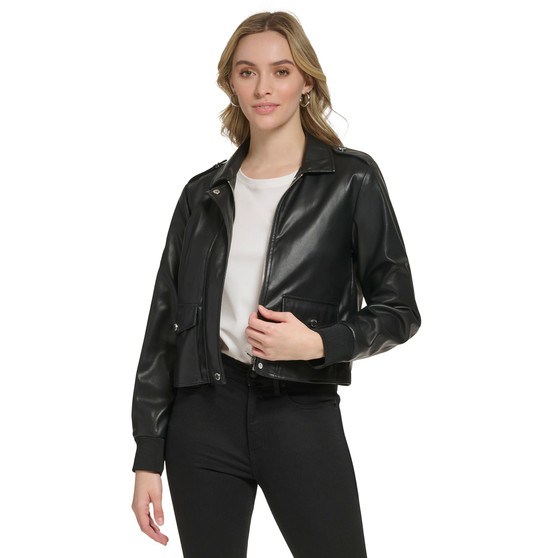 Cropped Faux-Leather Jacket