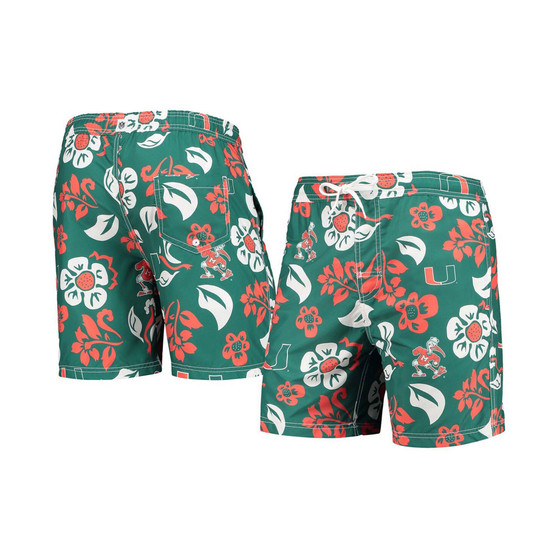 Men's Green Miami Hurricanes Floral Volley Logo Swim Trunks