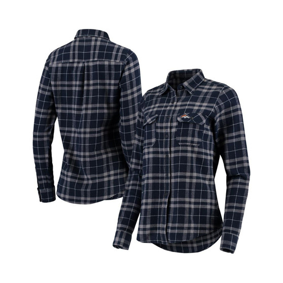Women's Navy and Gray Denver Broncos Stance Flannel Button-Up Long Sleeve Shirt