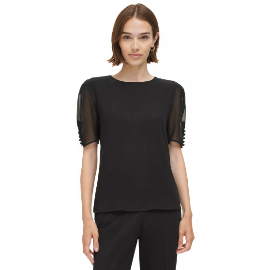 Women's Elbow-Length Button-Sleeve Top