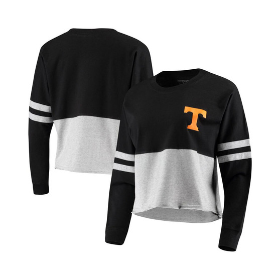 Women's Black, Heathered Gray Tennessee Volunteers Cropped Retro Jersey Long Sleeve T-shirt