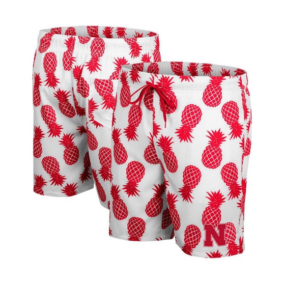 Men's White, Scarlet Nebraska Huskers Pineapple Swim Shorts