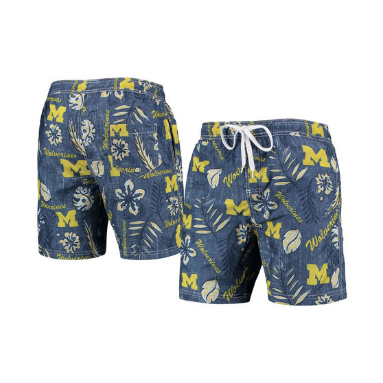 Men's Navy Michigan Wolverines Vintage-Like Floral Swim Trunks