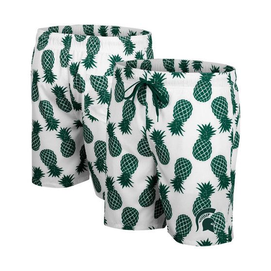 Men's White, Green Michigan State Spartans Pineapple Swim Shorts