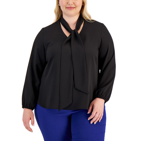 Plus Size Solid Bow-Front Blouse
