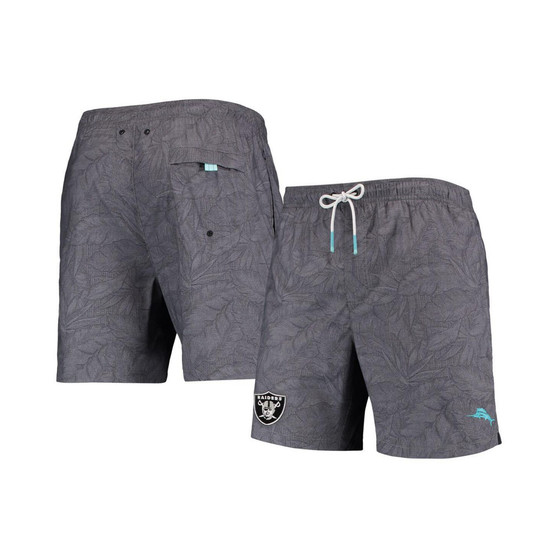 Men's Black Las Vegas Raiders Naples Layered Leaves Swim Trunks