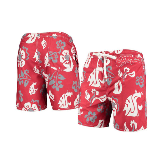 Men's Crimson Washington State Cougars Floral Volley Logo Swim Trunks