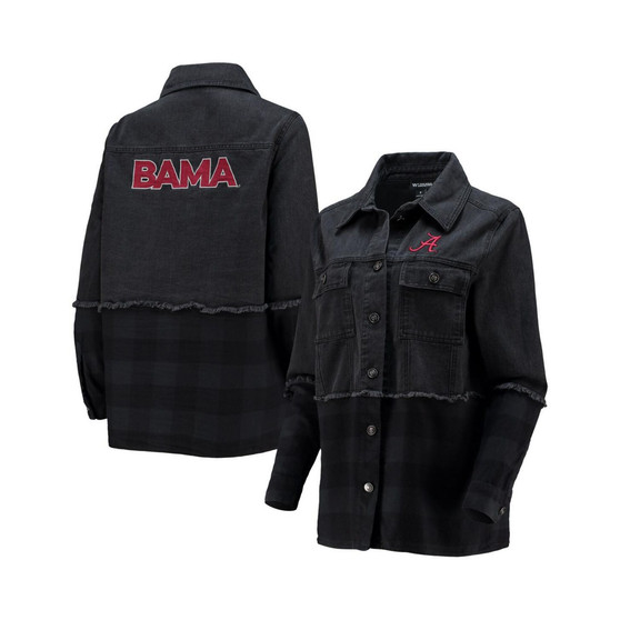 Women's Charcoal Alabama Crimson Tide Denim Flannel Stitch Button-Up Shirt