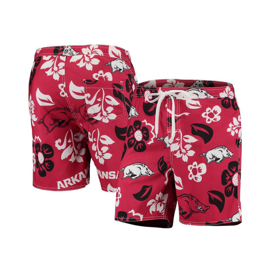 Men's Cardinal Arkansas Razorbacks Floral Volley Logo Swim Trunks