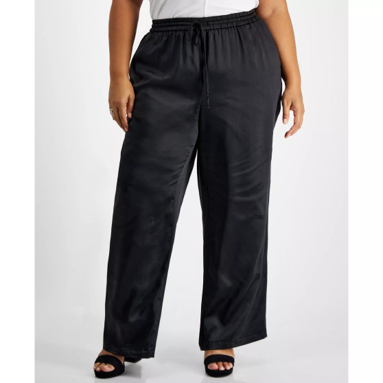 Plus Size Washed Satin Pull-On Wide-Leg Pants, Created for Macy's