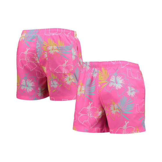 Men's Pink Miami Hurricanes Neon Floral Swim Trunks