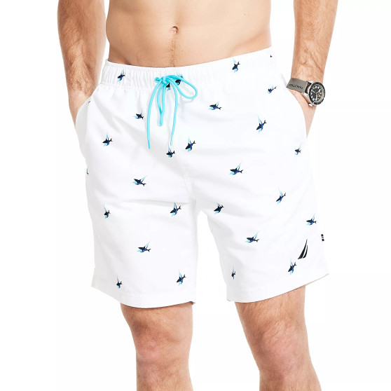 Men's Drawstring Shark & Logo Print 8" Swim Trunks