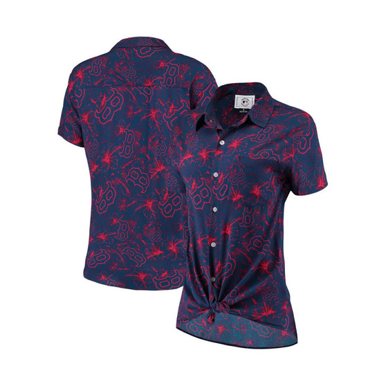 Women's Navy, Red Boston Red Sox Tonal Print Button-Up Shirt