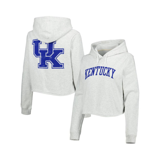 Women's Ash Kentucky Wildcats 2-Hit 1636 Cropped Pullover Hoodie